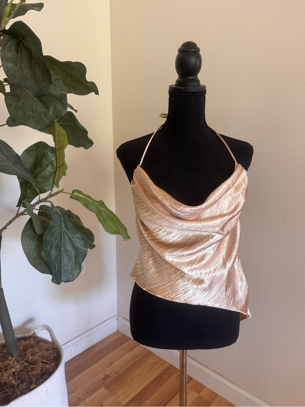 Satin Cowl Halter Camisole - Champagne Gold